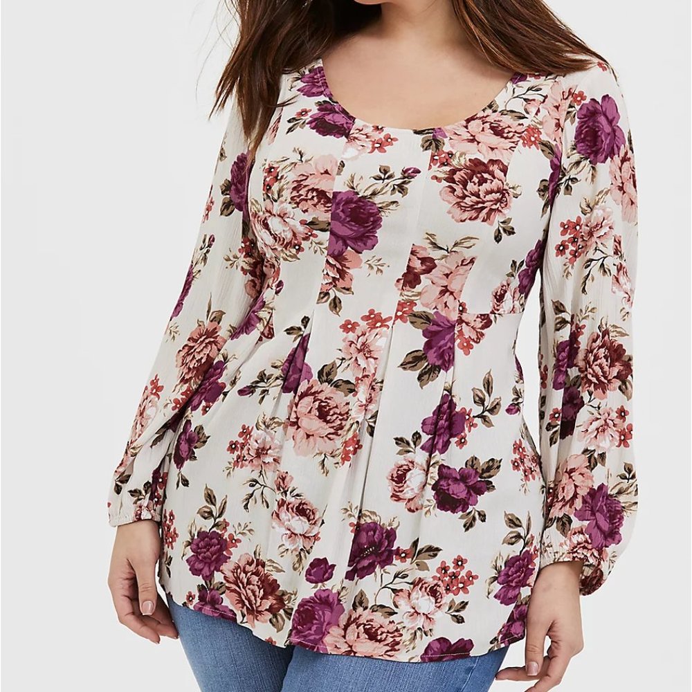 NWT - Torrid - Size 3 - Floral - Long Sleeve - FIT AND FLARE CRINKLE GAUZE TOP